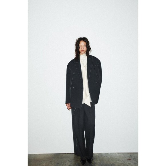 ZARA OVERSIZE TOPSTITCHING BLAZER - Picture 2 of 9